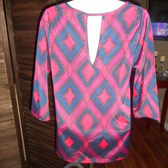 Vintage Everly diamond print burgundy blouse, Small - Picture 2 of 3